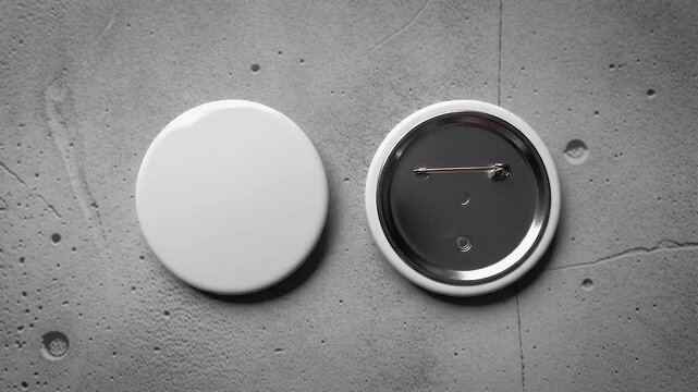 Blank White Round Button Mockup on Grey Concrete Background