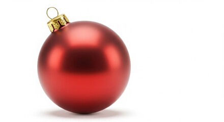 A Single Red Matte Christmas Ornament Hanging on a White Background