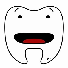 cartoon doodle tooth on white background