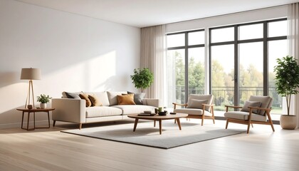 Fototapeta premium Modern living room with large windows (6)