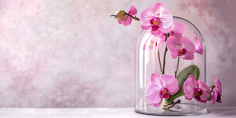 Obraz premium glass dome with pink orchids on soft pink 