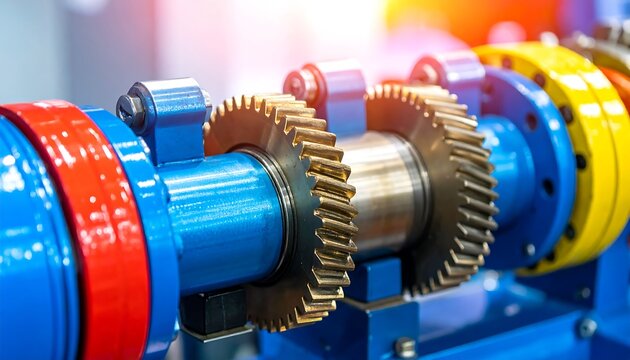 Close-up of industrial gears and shafts