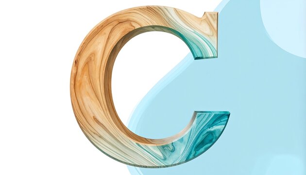 Capital letter C, wood-like texture, teal marble - Powered by Adobe