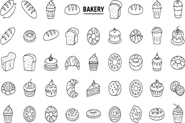 Bakery icon collection - vector outline illustration and silhouette
