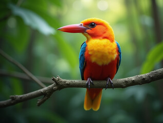 Obraz premium Detailed Striking Kingfisher Bird on Branch in Natural Habitat Wildlife