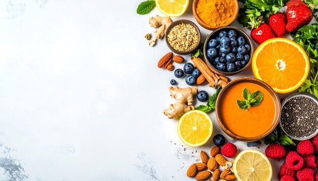Colorful assortment of healthy foods (1) - Powered by Adobe