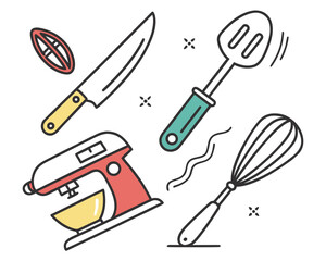 Minimal line icons of kitchen utensils