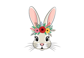 Obraz premium Adorable easter bunny with a beautiful floral wreath adorning its head a captivating springtime creature ready for celebration