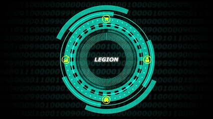 Futuristic H U D Interface with Binary Code Background and Business Icons for Technology and Finance Concepts - Powered by Adobe