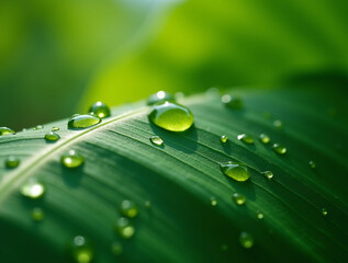 Close-up Refreshing Water Drop on Green Leaf Natural Environment Scenery