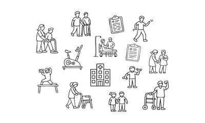 Rehabilitation, Therapy, and Wellness Care Icons Collection for Healthcare Design