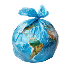 earth globe in a plastic trash bag isolate on transparency background