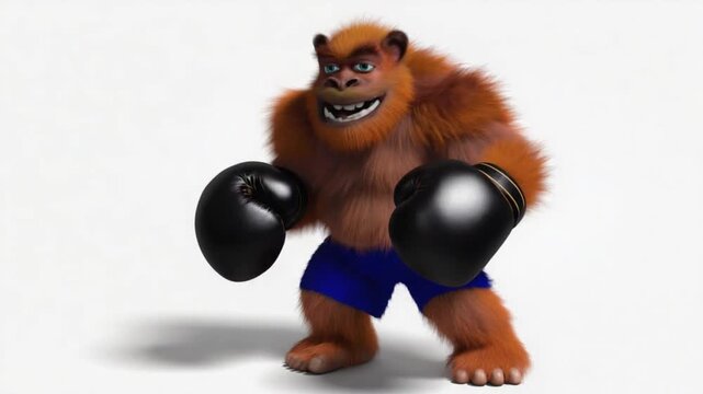 Animated gorilla ready to box with gloves on, a humorous and playful character isolated on a white background