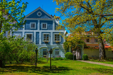 Colourful houses in Cesky Krumlov during a sunny day, Czech repu