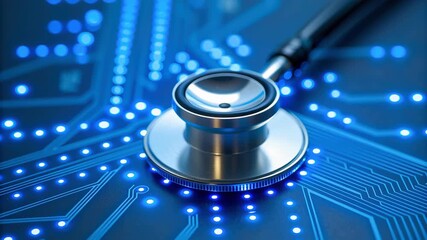 Cybersecurity telemedicine stethoscope technology network glow protection healthcare data privacy secure digital care modern medicine circuit board - Powered by Adobe
