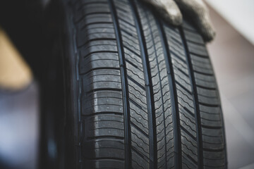 Tire is placed on the tire storage rack in the tire industrial. Be prepared for vehicles that need to change tires.