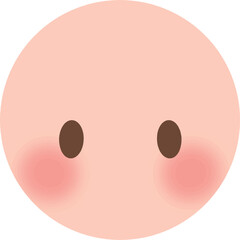 Cartoon red face emoji is blushing.