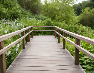 Close-up of a wooden garden bridge isolated on a Transparent background. A wooden bridge in the forest.