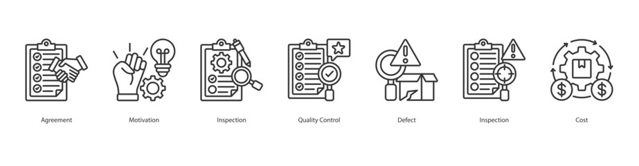 Quality Agreement banner web icon set vector illustration concept with icon of agreement, motivation, inspection, quality control, defect, inspection, cost