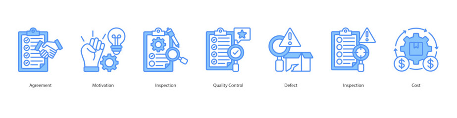 Quality Agreement banner web icon set vector illustration concept with icon of agreement, motivation, inspection, quality control, defect, inspection, cost