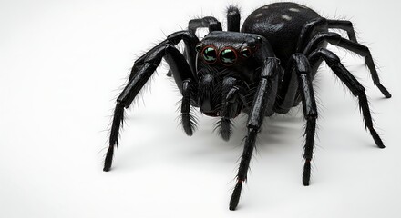 Striking Portrait of a Bold Jumping Spider Against a White Background
