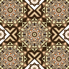 Vivid mandala design blending warm earth tones with detailed symmetrical shapes, ideal for artistic apparel and spiritual-inspired fashion statements