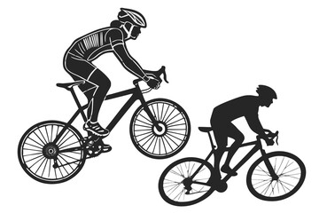 Naklejka premium silhouette of Two cyclists riding bicycle in monochrome isolated on transparent background