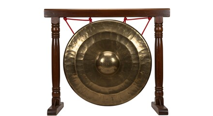 Bronze Gong on Wooden Stand: Traditional Asian Instrument