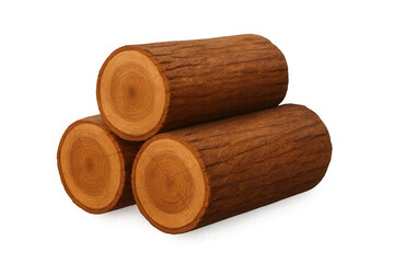 Three wooden logs forming a stable triangular stack, ideal for forestry, carpentry, or lumber-related projects, presented on a transparent background