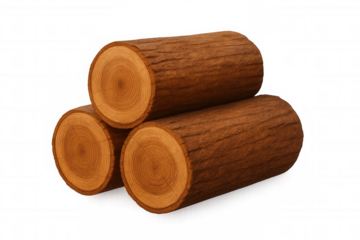 Three wooden logs forming a stable triangular stack, ideal for forestry, carpentry, or lumber-related projects, presented on a transparent background