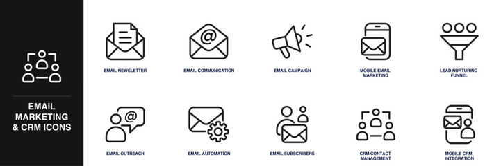 Email Marketing and CRM Line Icon Set