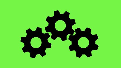 Motion graphic animation of three interconnected gears rotating together on a green screen background. Perfect for overlays, technology videos, teamwork concepts, engineering, and creative projects - Powered by Adobe