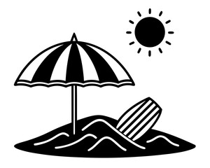Beach holiday scene vector, sun umbrella and sand pile vector illustration