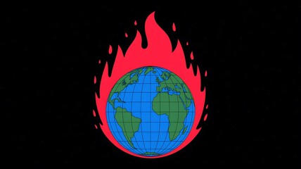 Planet Earth on fire illustration symbolizing climate change and global warming