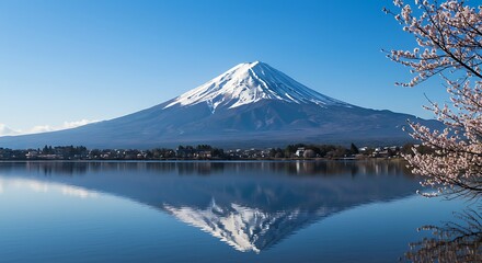 Serene Reflection: Mountaintop Majesty and Water's Mirror