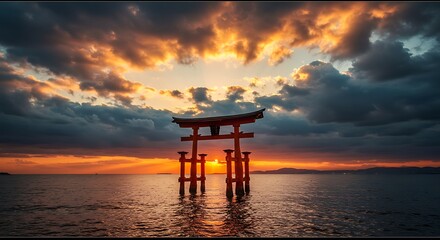 Torii Gate at Sunset: Serenity on the Water