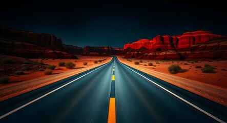 Cinematic Desert Highway Landscape – Dramatic Road through Red Rock Canyons