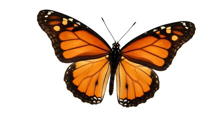 Monarch Butterfly Isolated on White, Wings Open