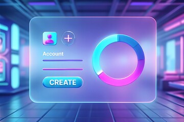 Futuristic digital account creation and user profile setup interface, featuring a neon-glowing sign-up form for secure access and online identity management.