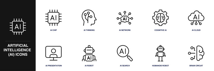 Artificial Intelligence (AI) Line Icon Set