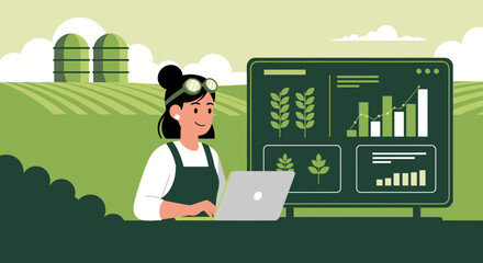 Female agronomist using data insights for crop management on a farm setting