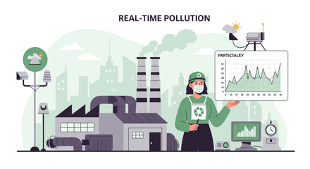 Fototapeta premium Assessing environmental impact: analyzing real-time pollution data from industrial sources
