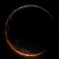 Vast Cosmic Scene of a Dark Planet Surrounded by Fiery Particles Against a Starry Background