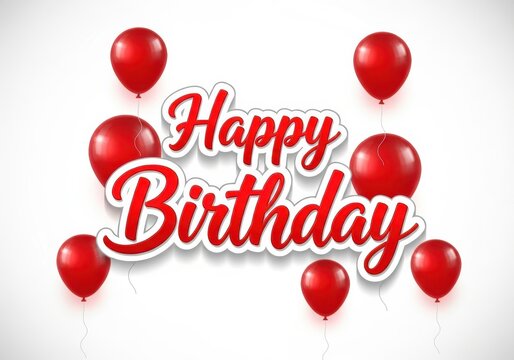Festive red balloons surround elegant happy birthday text - Powered by Adobe