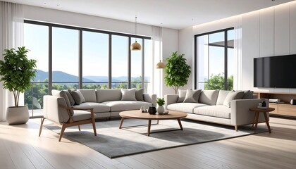 Fototapeta premium Modern living room with mountain view