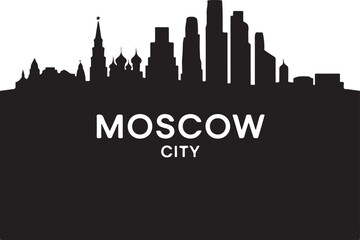 Naklejka premium Moscow City Skyline Banner – Vector Black Silhouette of Russia’s Capital on White Background