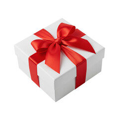 Obraz premium White gift box with red ribbon isolated on transparent background