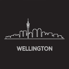 Obraz premium Wellington skyline line art vector illustration, one-line cityscape with landmarks, travel and city design concept,