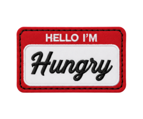 Hello I’m hungry embroidered patch, isolated