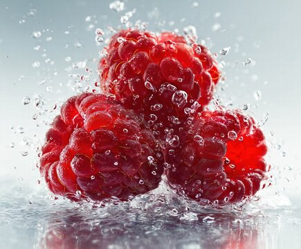 Multiple fresh figs splashing into water, high-speed capture with droplets against white background, studio shot for healthy food packaging design. - Powered by Adobe